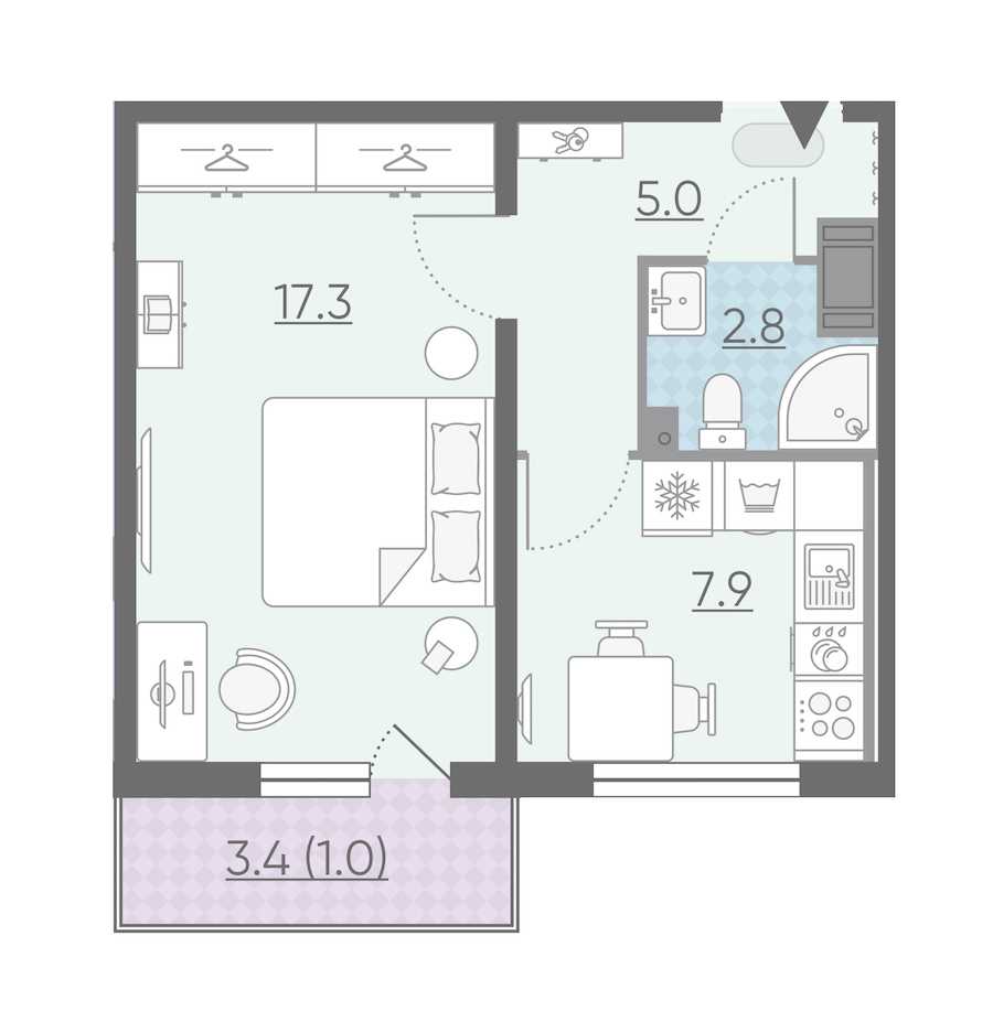 Однокомнатная квартира в : площадь 34 м2 , этаж: 2 – купить в Санкт-Петербурге